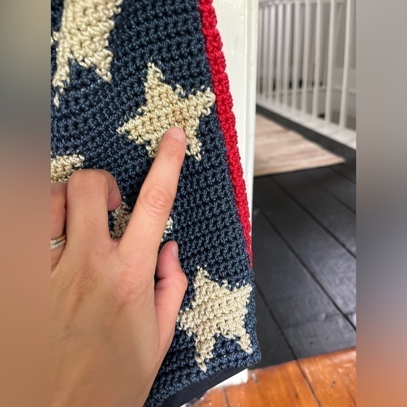 Knit American Flag Sack Bag Summer Red White and Blue - Picture 6 of 8